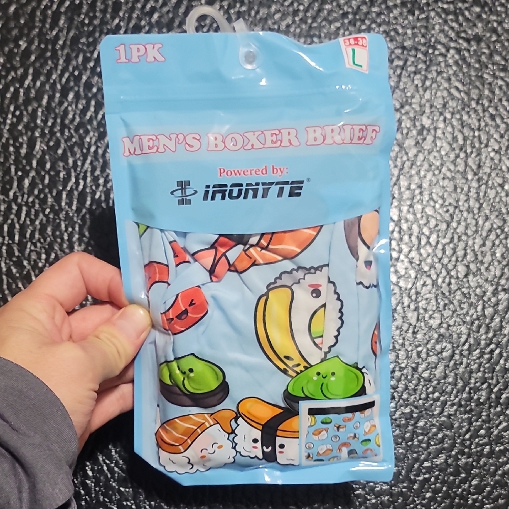 Ironyte Sushi with Shrimp Light Blue Boxer Briefs